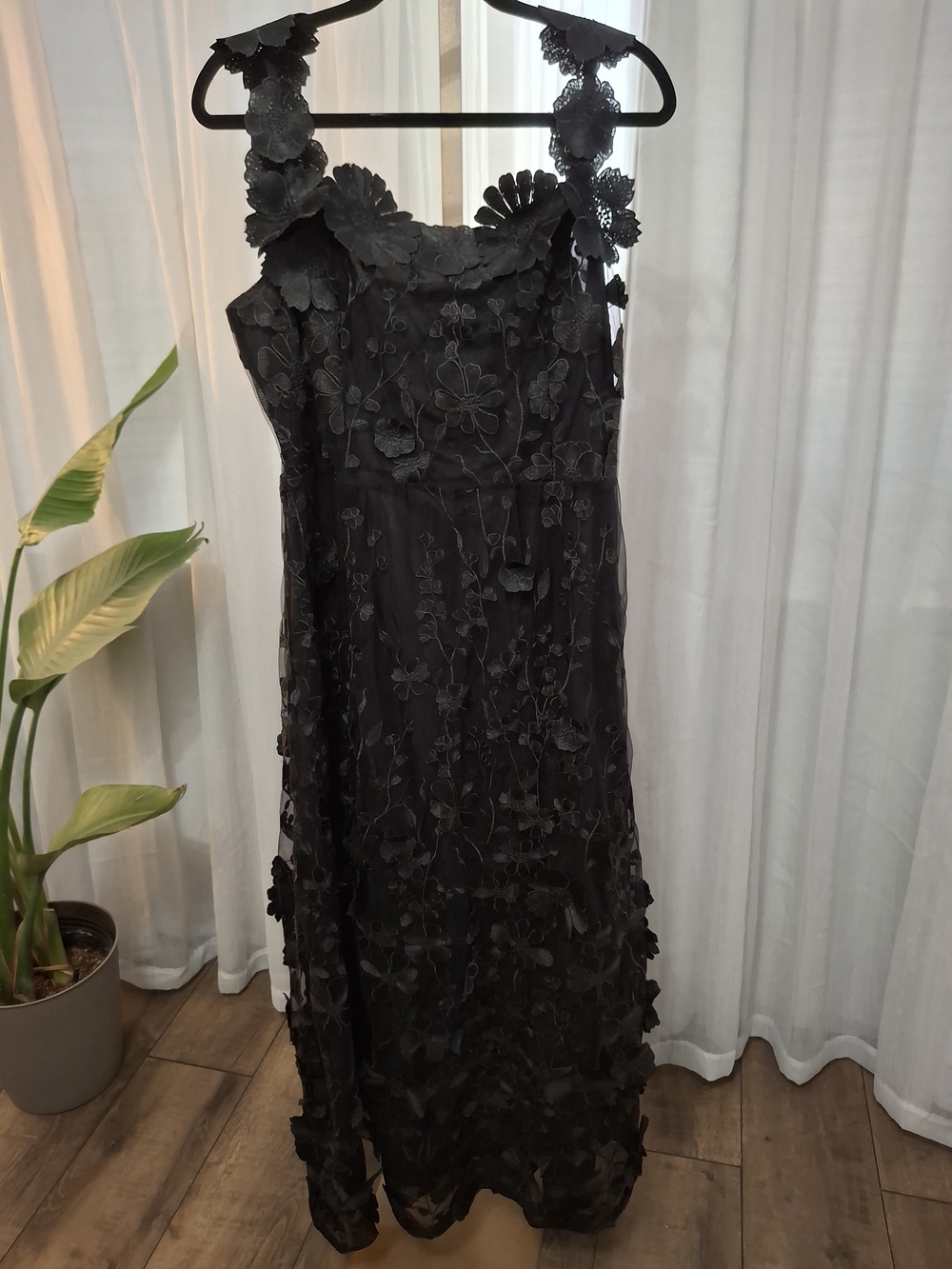 Dalia Black Floral Appliqué Maxi Dress